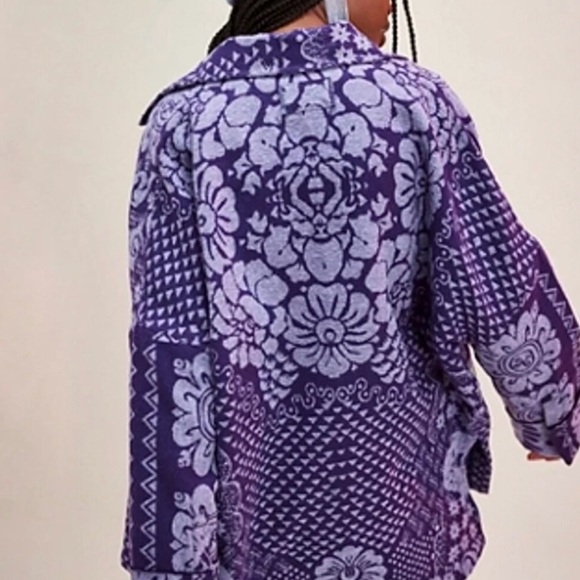 Free People Butterfly Jacquard Shirt / Jacket Purple Size Large - Picture 2 of 16